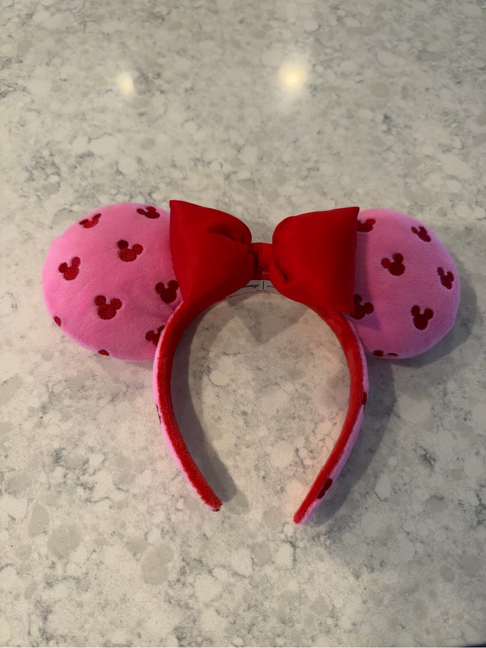 Stoney Clover Lane Pink Plush Minnie Ear Headband with Red Bow